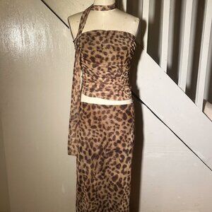 ZARA Viral Leopard Mesh Ruched 2-Piece Set • Size M